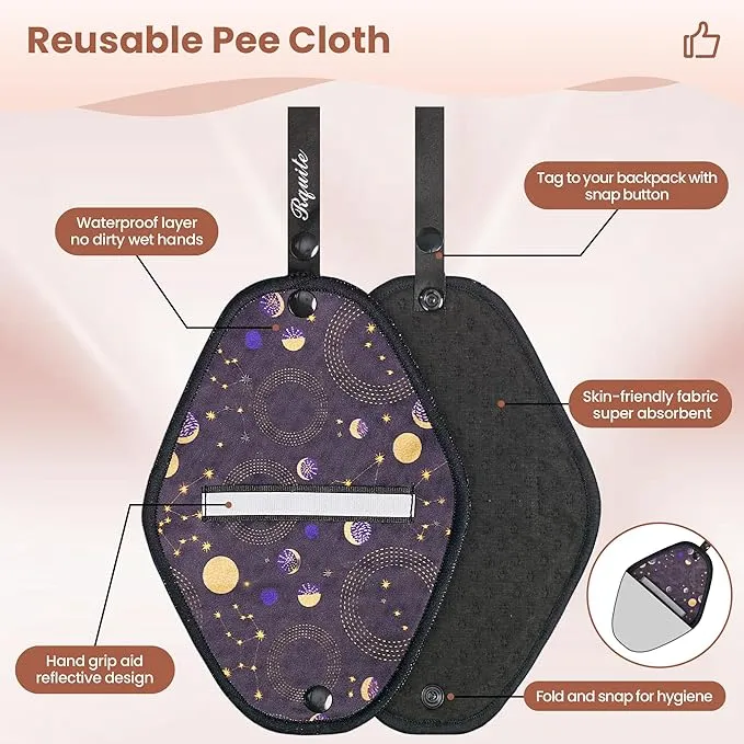 Rquite Female Urinal Pee Cloth Set, Portable Female Urination Device, Reusable Pee Funnel & Rag with Discreet Carry Bag, Silicone Urine Cup for Women Camping Gear Hiking Accessories