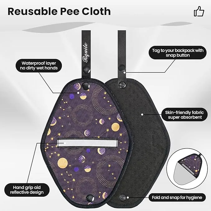 Rquite Female Urinal Pee Cloth Set, Portable Female Urination Device, Reusable Pee Funnel & Rag with Discreet Carry Bag, Silicone Urine Cup for Women Camping Gear Hiking Accessories