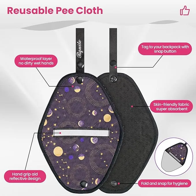 Rquite Female Urinal Pee Cloth Set, Portable Female Urination Device, Reusable Pee Funnel & Rag with Discreet Carry Bag, Silicone Urine Cup for Women Camping Gear Hiking Accessories