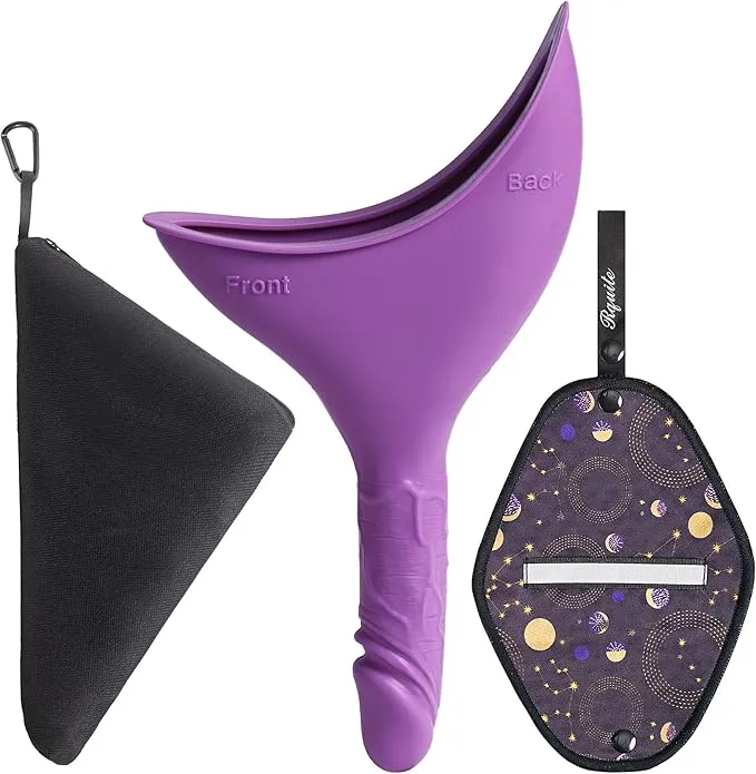 Rquite Female Urinal Pee Cloth Set, Portable Female Urination Device, Reusable Pee Funnel & Rag with Discreet Carry Bag, Silicone Urine Cup for Women Camping Gear Hiking Accessories