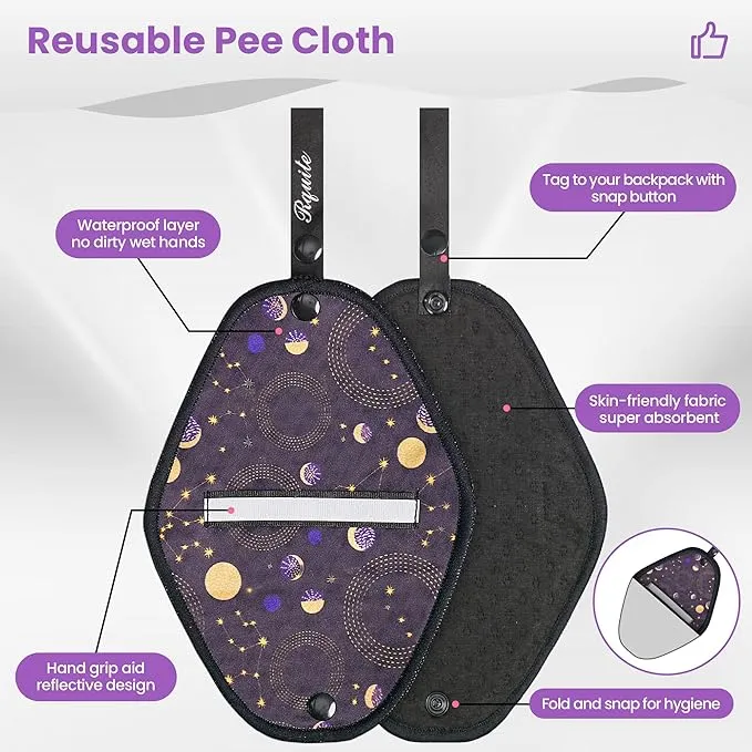 Rquite Female Urinal Pee Cloth Set, Portable Female Urination Device, Reusable Pee Funnel & Rag with Discreet Carry Bag, Silicone Urine Cup for Women Camping Gear Hiking Accessories
