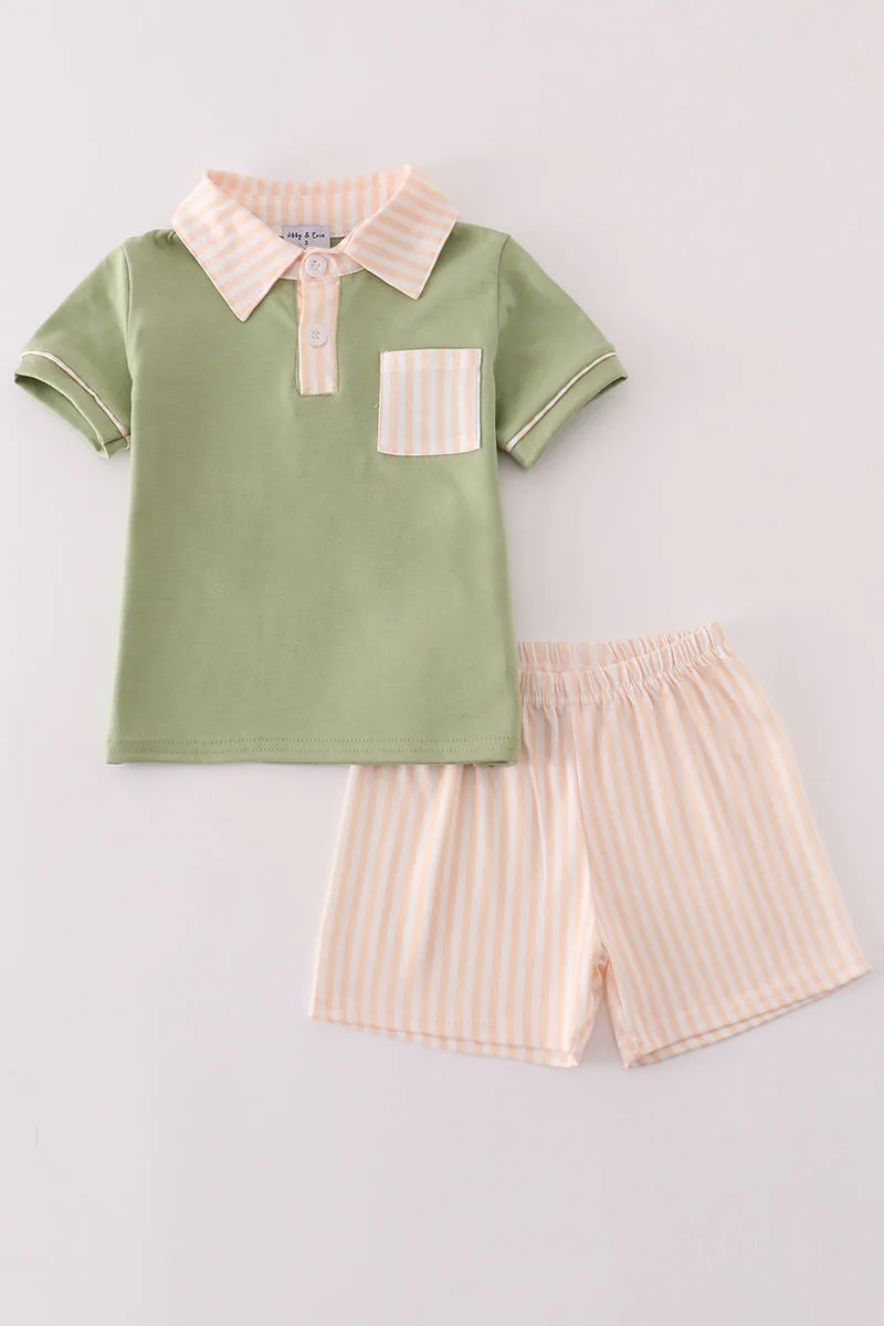 Sage Stripe Boy Set