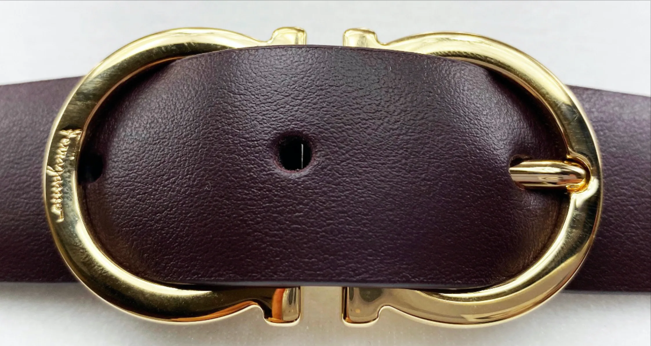 Salvatore Ferragamo Gancini Buckle Belt in Deep Burgundy