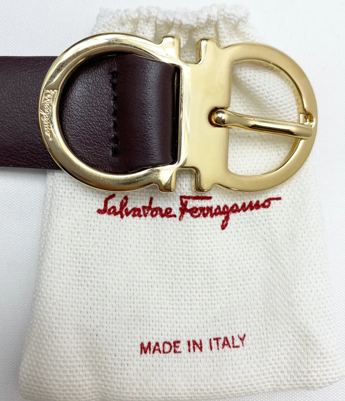 Salvatore Ferragamo Gancini Buckle Belt in Deep Burgundy