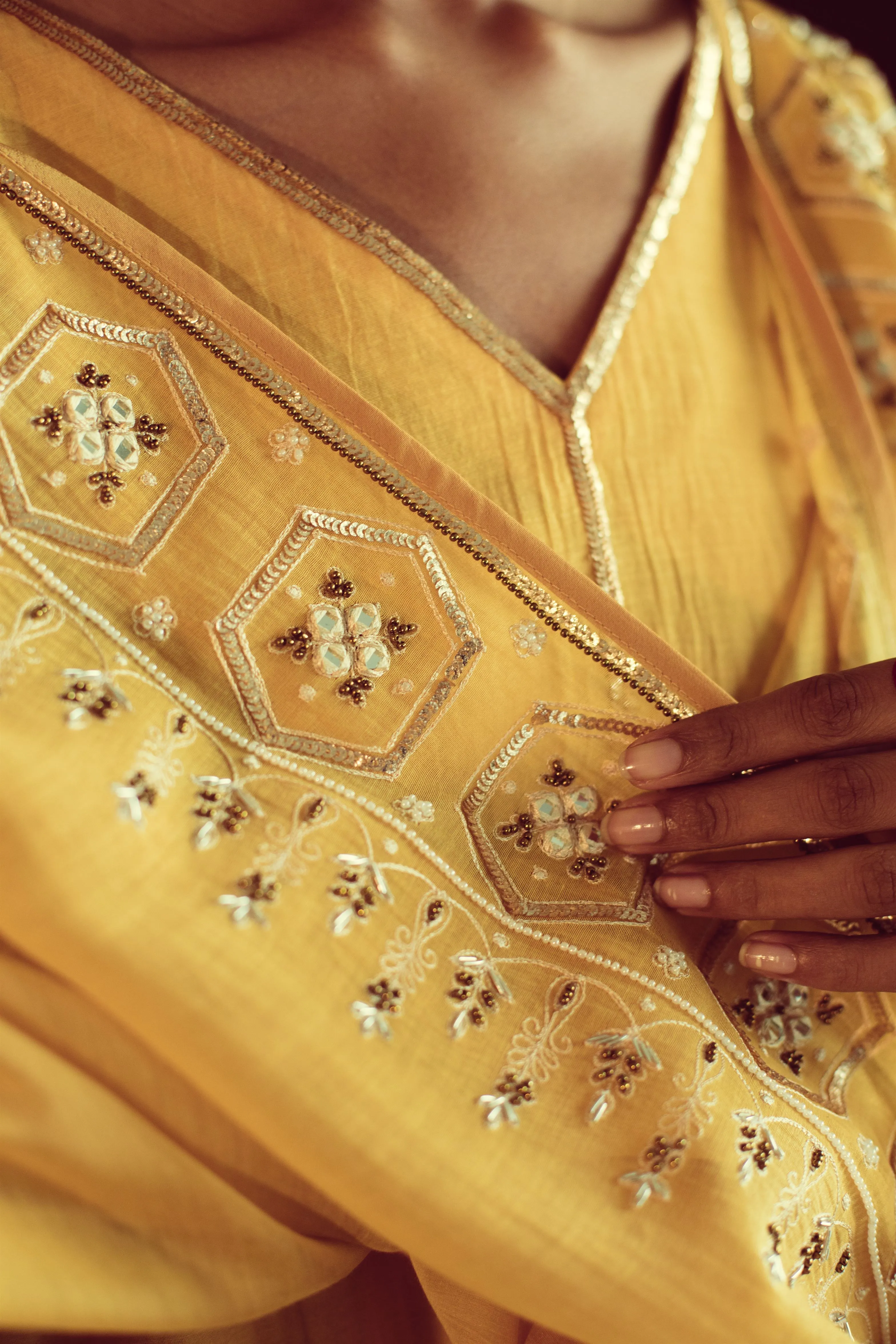 Sarang Kaur Lorne Park Mango Jaipuri Dupatta Chanderi silk Chandni SK01312