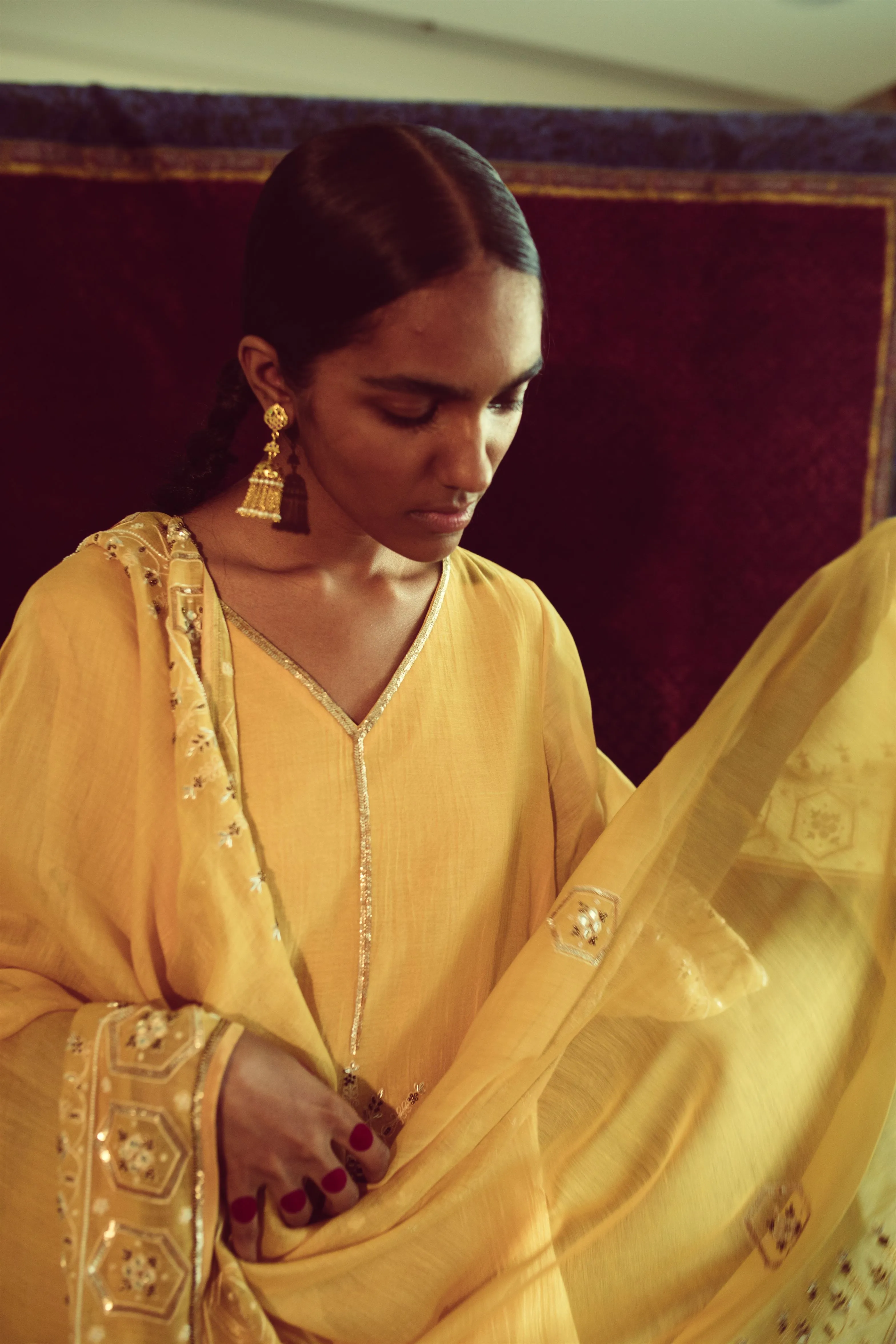Sarang Kaur Lorne Park Mango Jaipuri Dupatta Chanderi silk Chandni SK01312