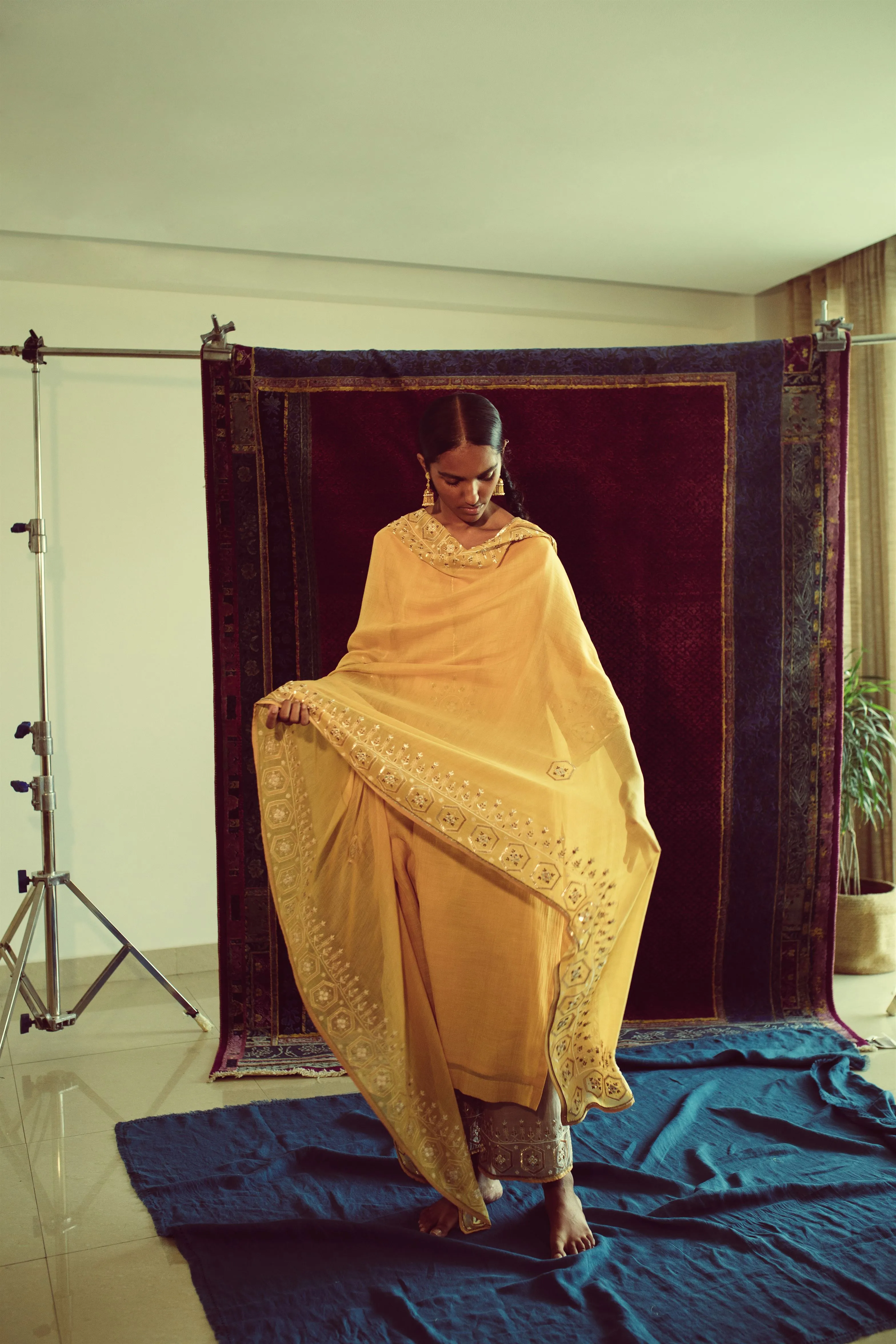 Sarang Kaur Lorne Park Mango Jaipuri Dupatta Chanderi silk Chandni SK01312