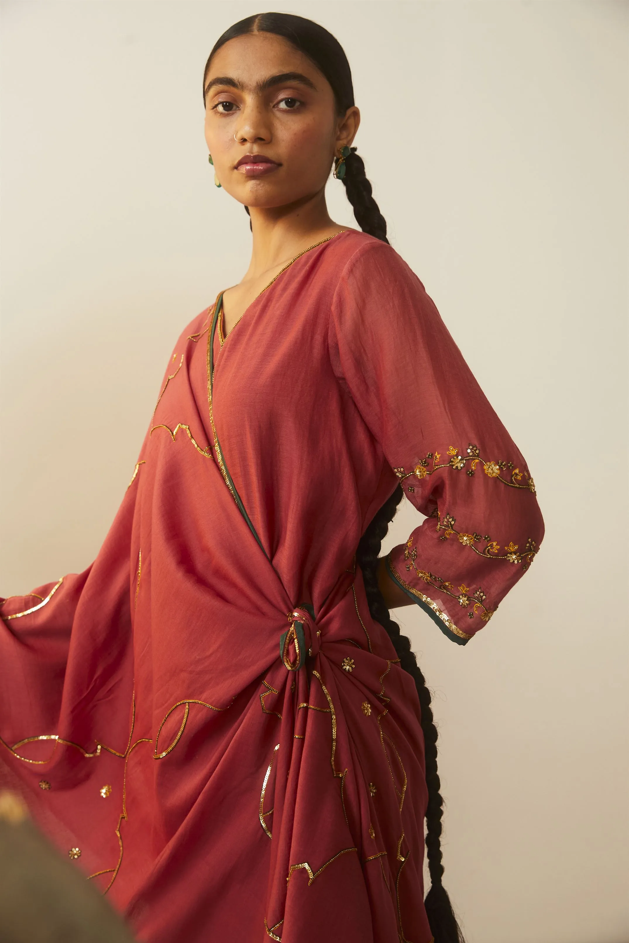 Sarang Kaur Ontario Watermelon Meenakshi Kurta Pant set Chanderi silk Bareeki SK01303