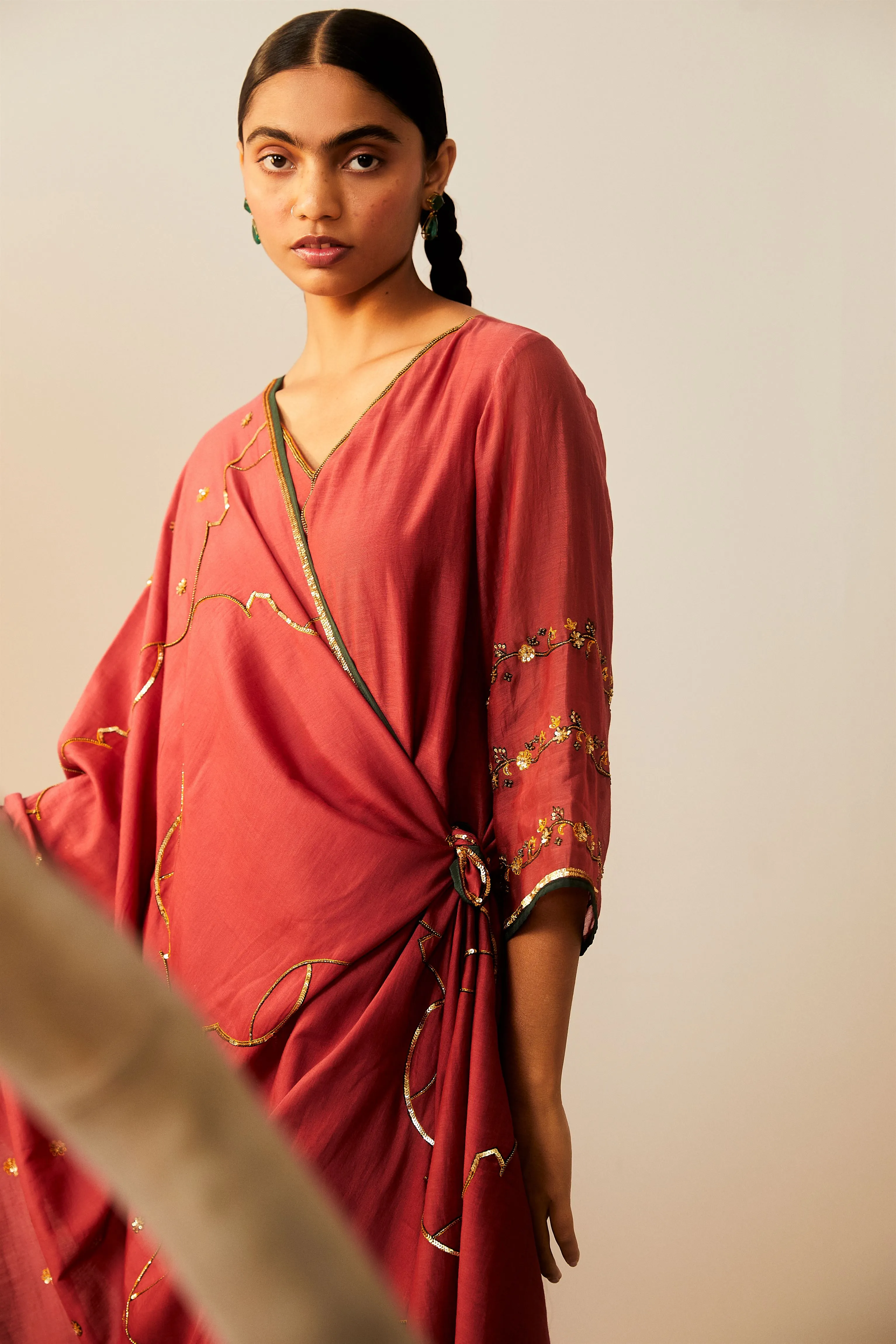 Sarang Kaur Ontario Watermelon Meenakshi Kurta Pant set Chanderi silk Bareeki SK01303