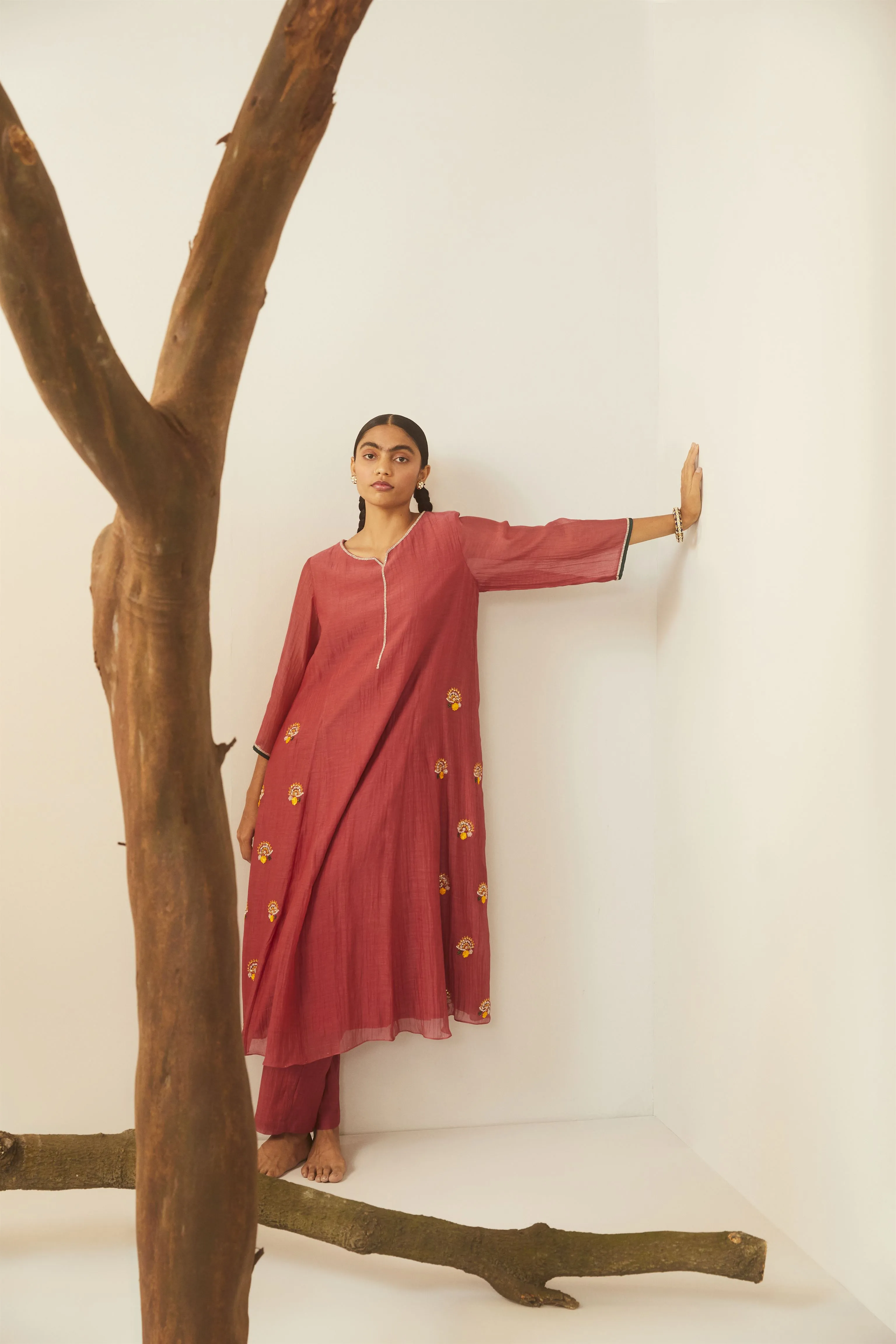 Sarang Kaur York Mills Watermelon Hathi Kurta Pant Set Chanderi silk Bareeki SK01302