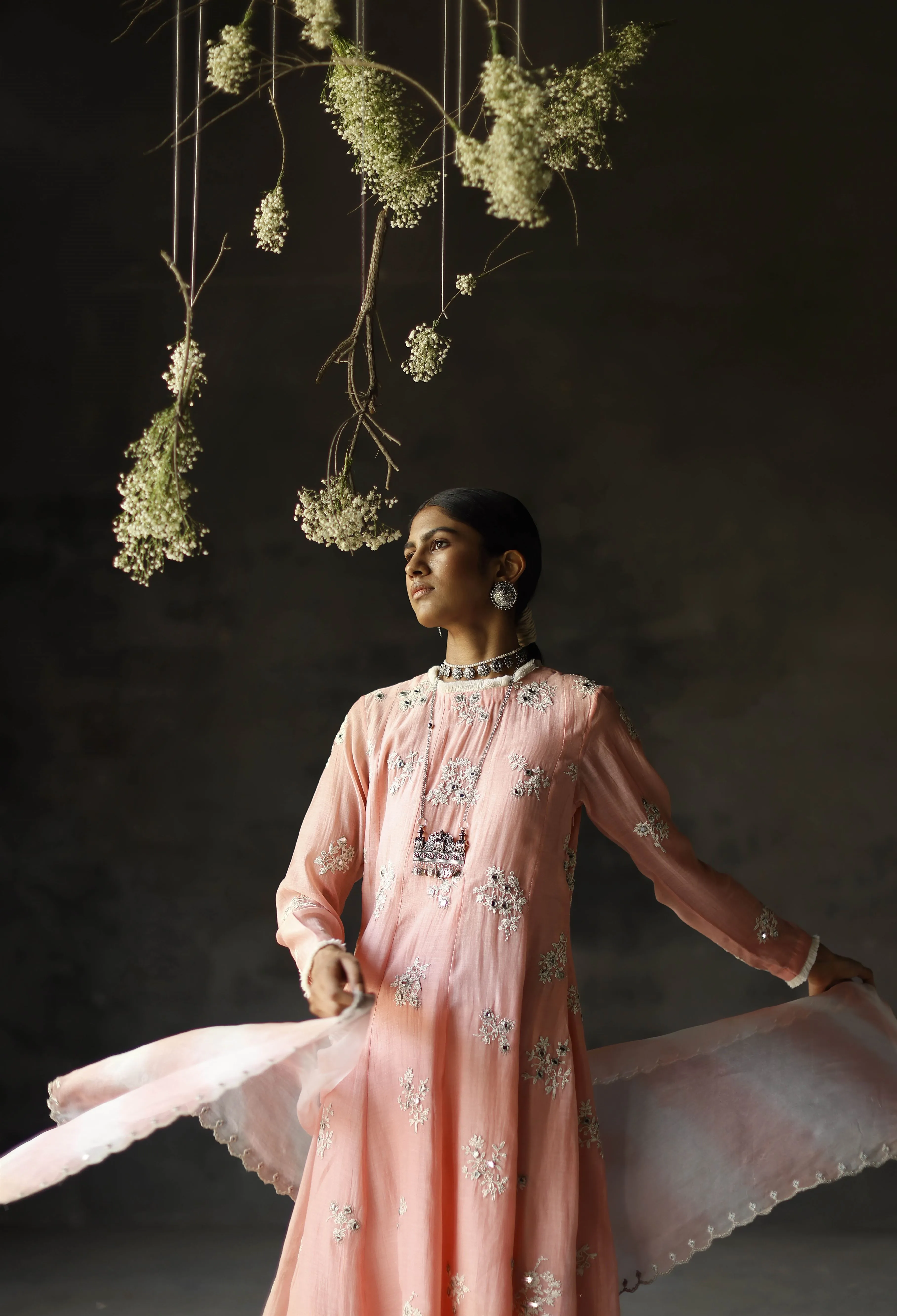 Shikha Mehta Cardi Gulabi Siyah Anarkali Set Chanderi Silk Pink Paak Ss24-Smsa10