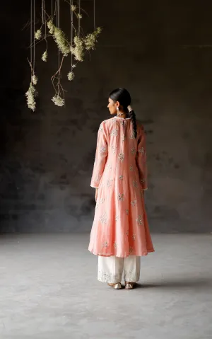 Shikha Mehta Cardi Gulabi Siyah Anarkali Set Chanderi Silk Pink Paak Ss24-Smsa10