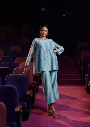 Shikha Mehta Elon Lime Qeerat Kurta Set Silk Chanderi  Silk Organza Lime The Other Me Sm-Aw-07
