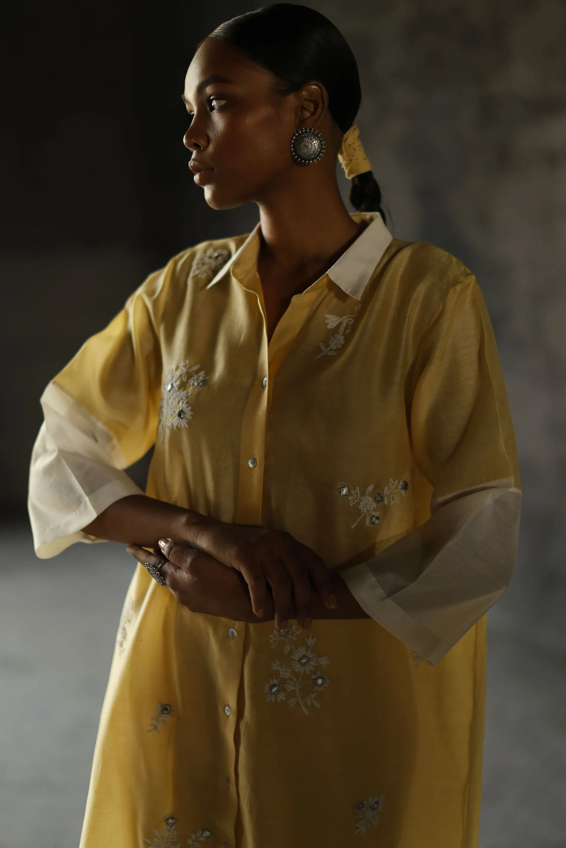 Shikha Mehta Messi Yellow Yami Tunic Set Silk Chanderi Yellow Paak Ss24-Sm23