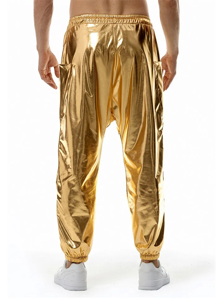 Shiny Stretchy Mid Waist Trendy Party Pants for Men