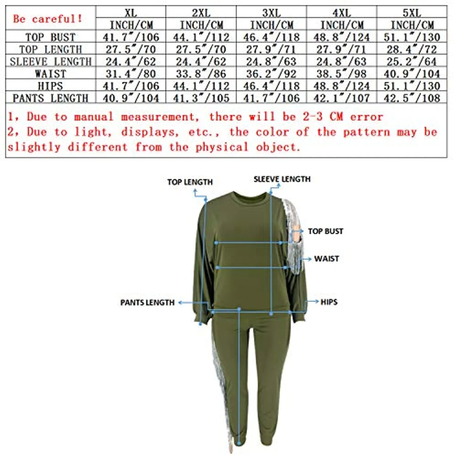 shuxiu Women's Sexy Plus 2-Piece Suit - Sequined Tassel Sport top and Pants Set