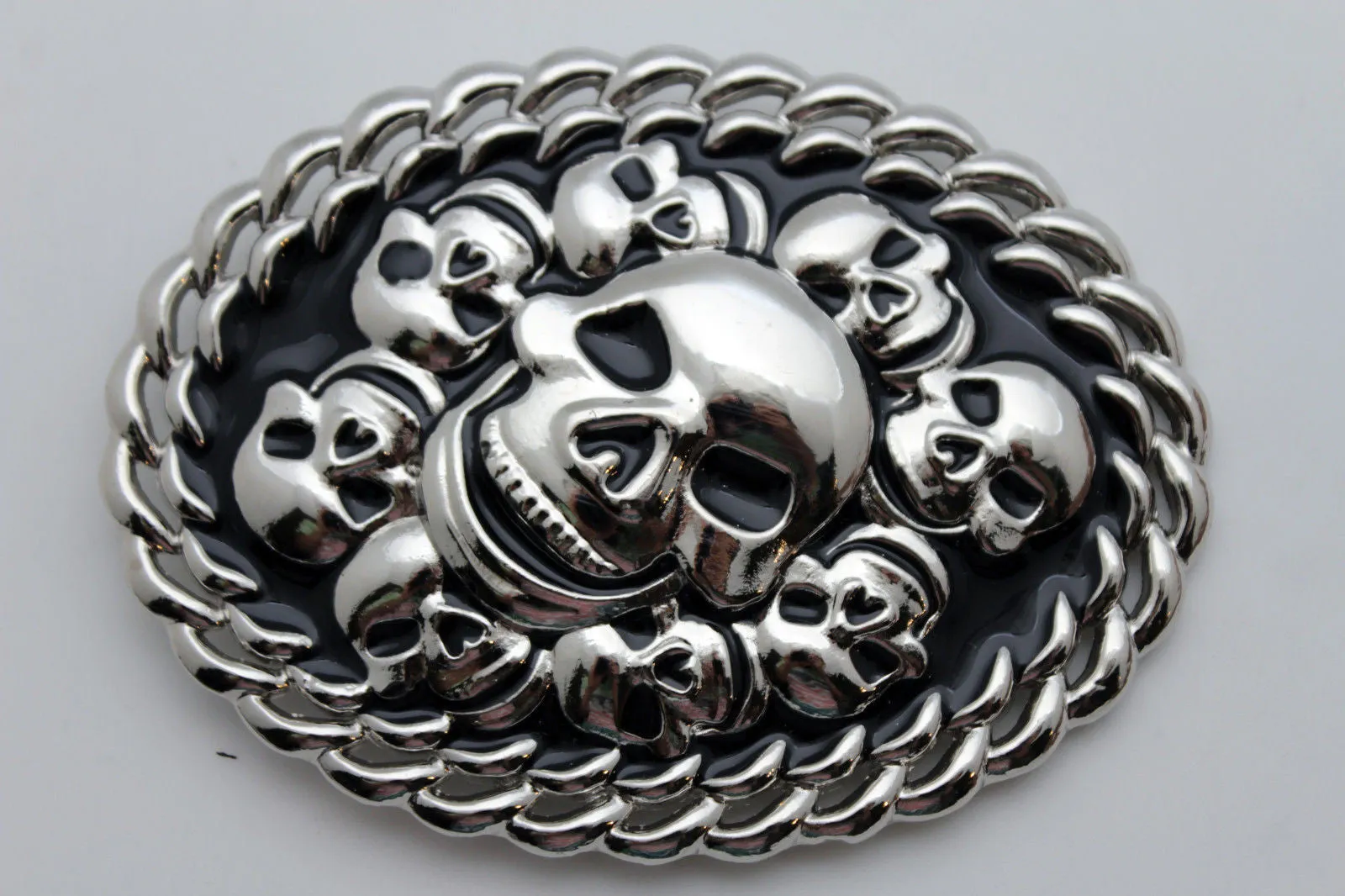 Silver Black Metal Gothic Skulls Skeleton 3D Belt Buckle Women Men Punk