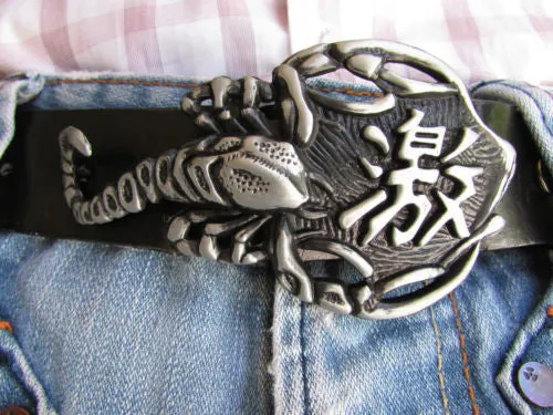 Silver Metal Big Long Black Scorpion Belt Buckle Men Fashion Cowboy Western Accessories