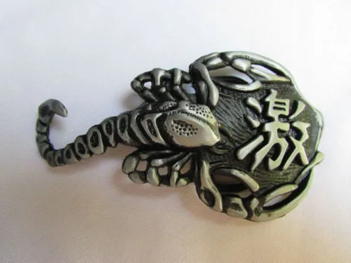 Silver Metal Big Long Black Scorpion Belt Buckle Men Fashion Cowboy Western Accessories