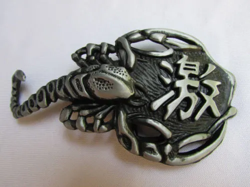 Silver Metal Big Long Black Scorpion Belt Buckle Men Fashion Cowboy Western Accessories