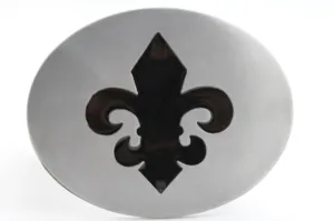 Silver Metal Black Fluer De Lis Lily Flower Belt Buckle Oval Shape Men