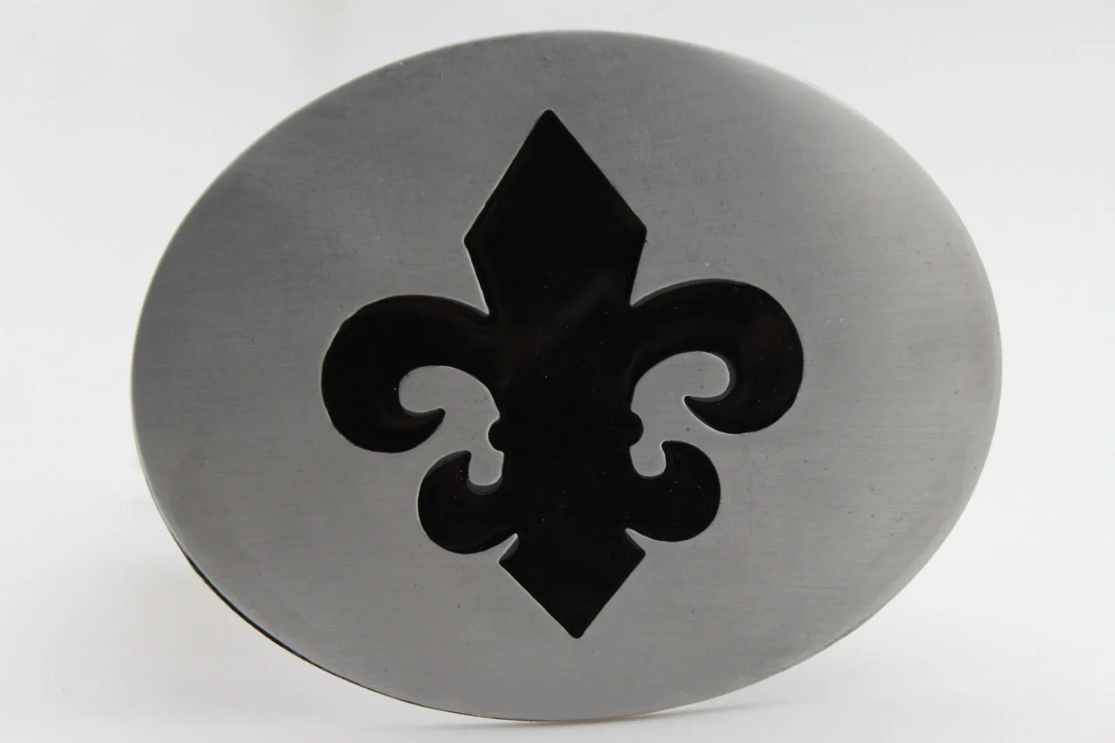 Silver Metal Black Fluer De Lis Lily Flower Belt Buckle Oval Shape Men