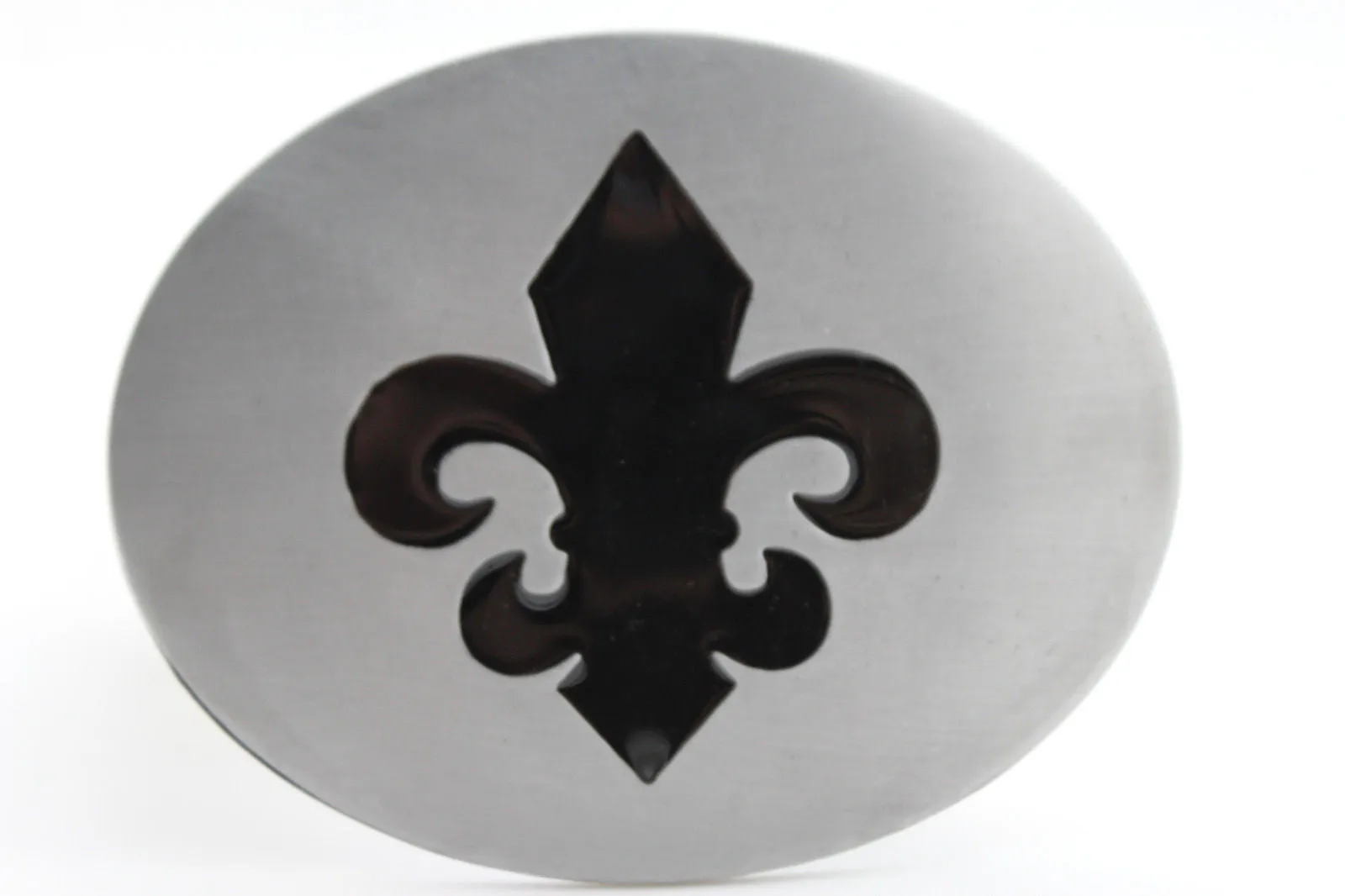 Silver Metal Black Fluer De Lis Lily Flower Belt Buckle Oval Shape Men