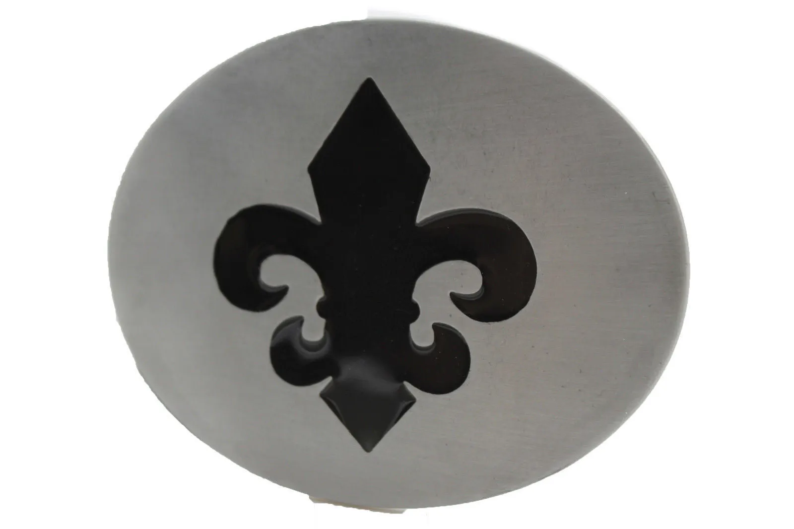 Silver Metal Black Fluer De Lis Lily Flower Belt Buckle Oval Shape Men