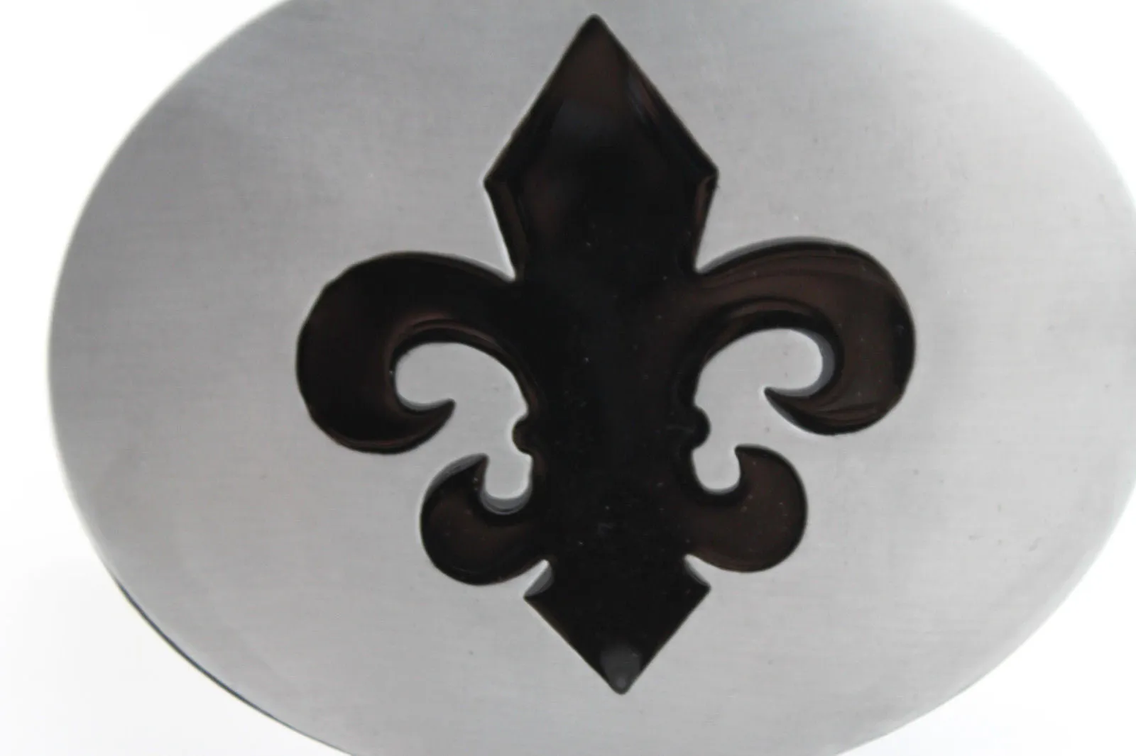 Silver Metal Black Fluer De Lis Lily Flower Belt Buckle Oval Shape Men