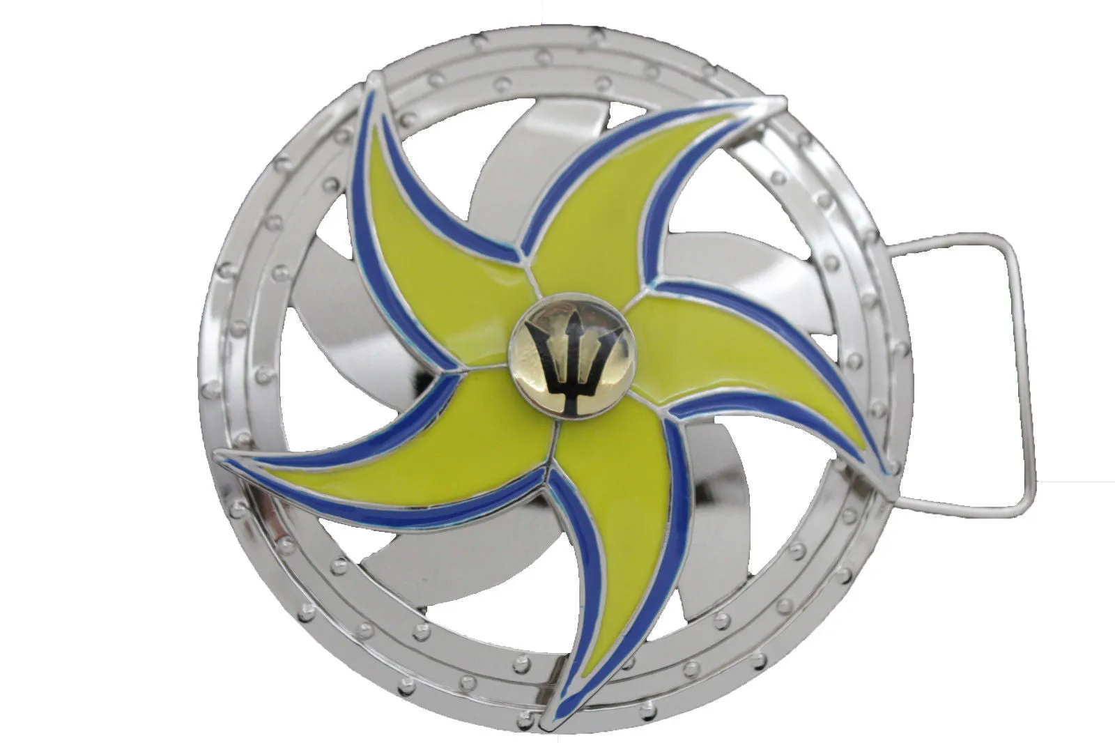 Silver Metal Round Shape Spinning Arrow Star Poseidon God Belt Buckle Men Cowboy Accessories