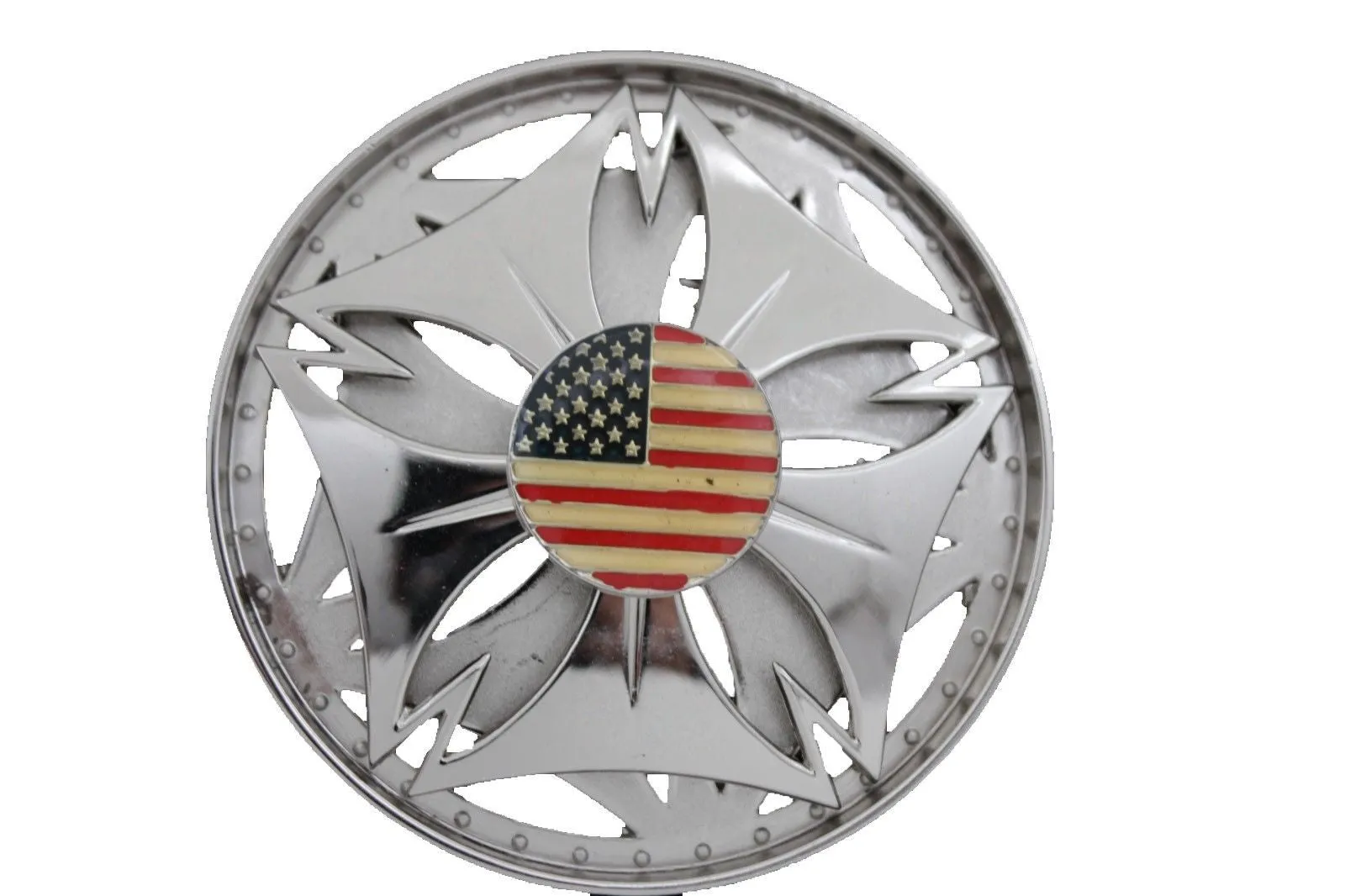 Silver Metal Spinning Round Shape American Flag USA Belt Buckle Men