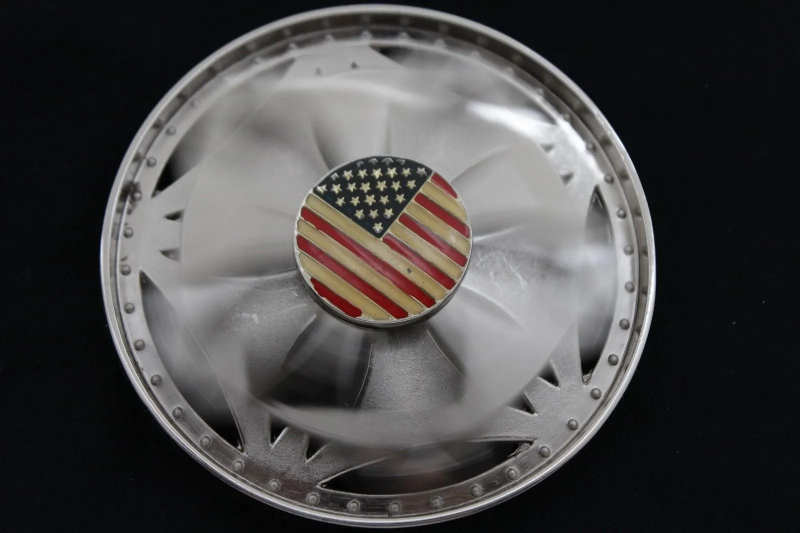 Silver Metal Spinning Round Shape American Flag USA Belt Buckle Men