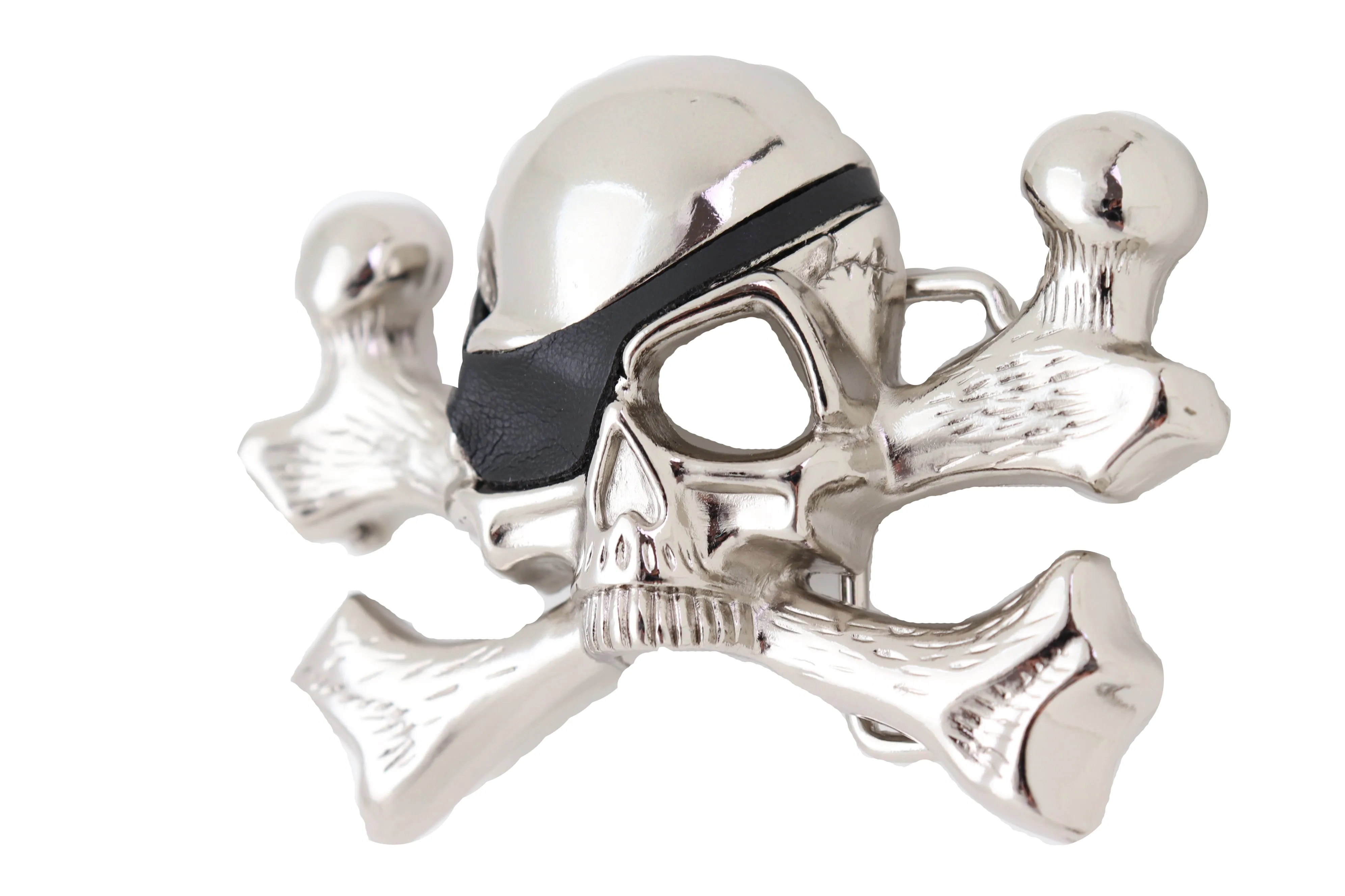 Silver Pirate Skull & Crossbones Metal Belt Buckle
