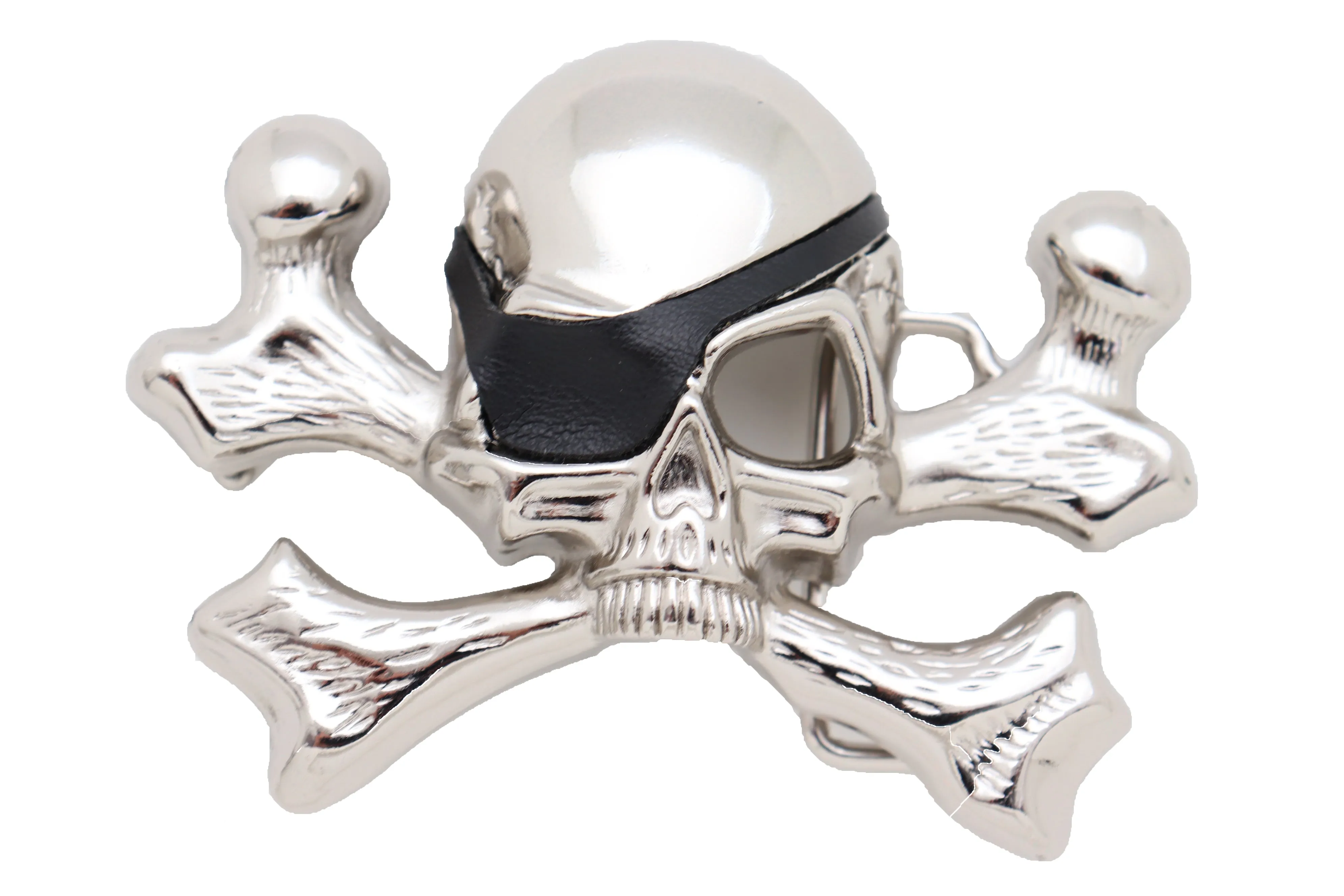 Silver Pirate Skull & Crossbones Metal Belt Buckle
