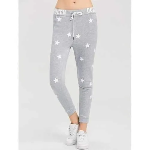 Skinny Star Print Sports Pants - Gray S
