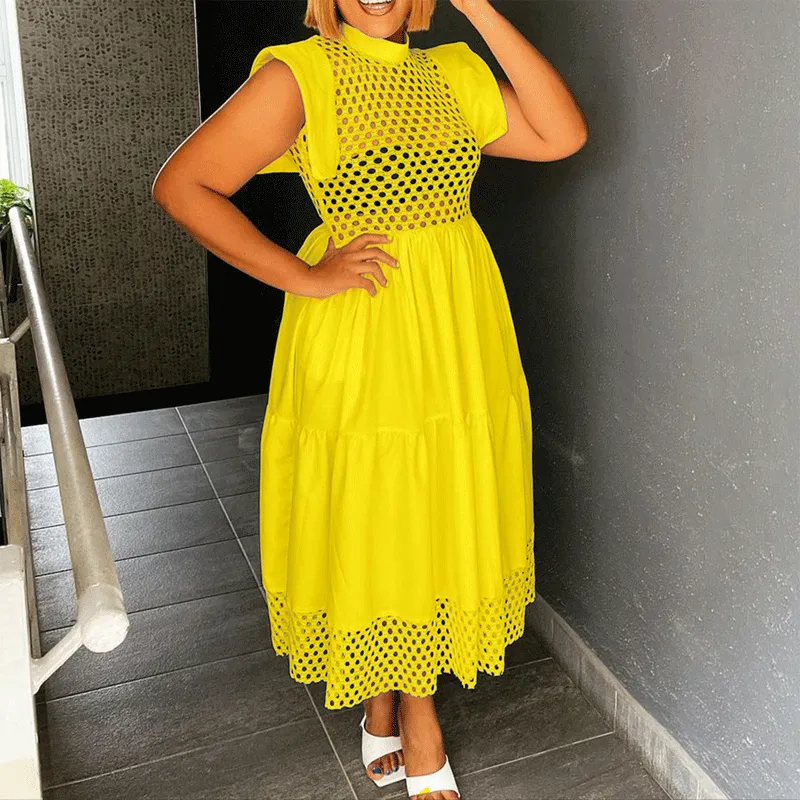 Solid Sleeveless Hollow Out Loose Dress