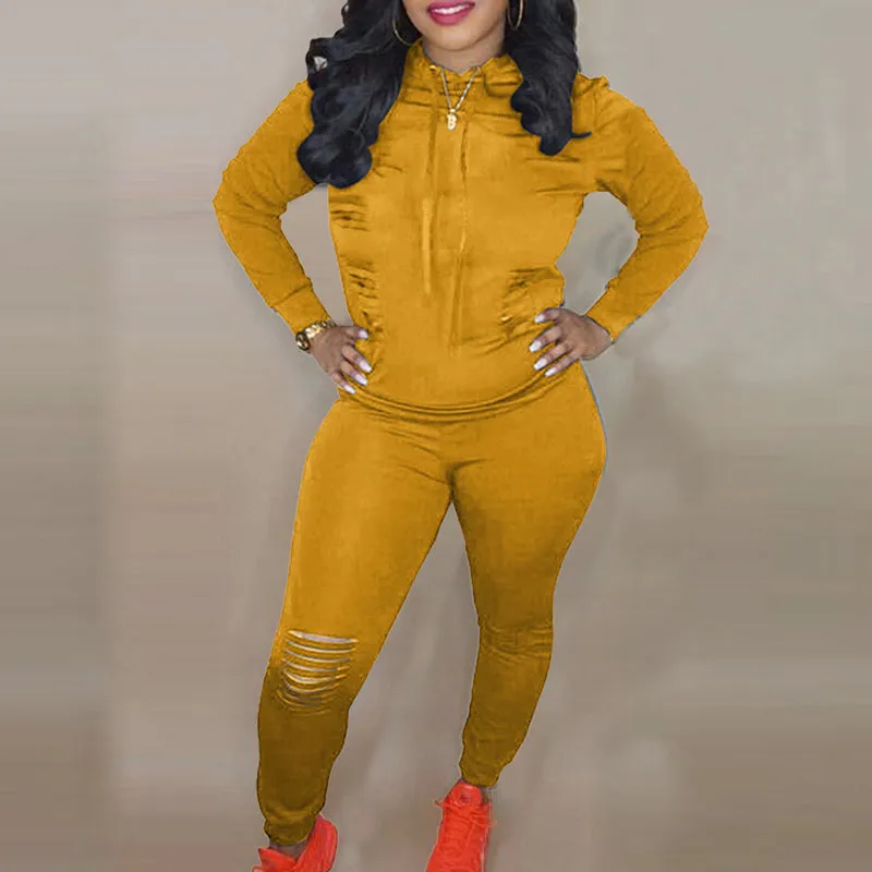 Solid Zipper Design Cut Out Crop Top & Pants Set