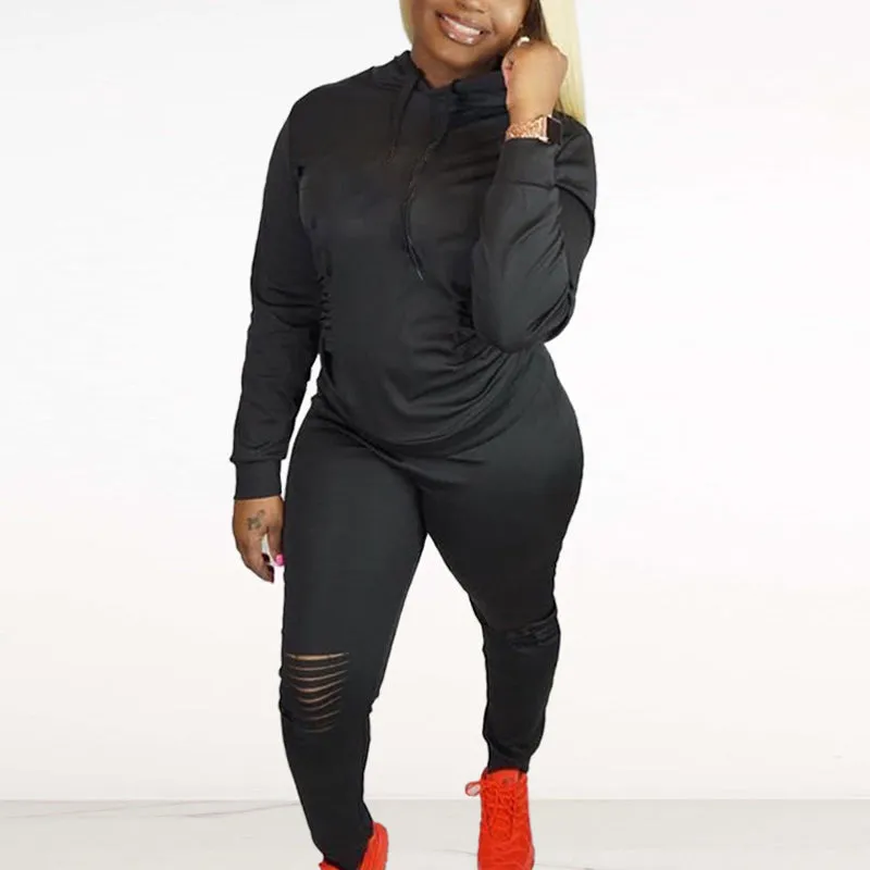 Solid Zipper Design Cut Out Crop Top & Pants Set