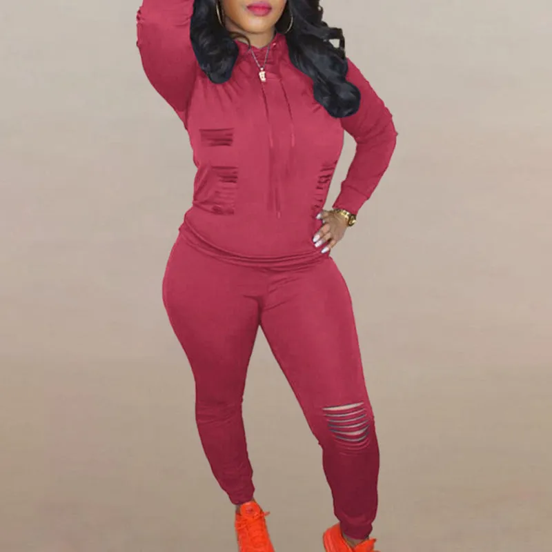Solid Zipper Design Cut Out Crop Top & Pants Set