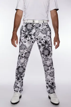 Sport Monaco Slim Fit Floral Print Cotton Pants - ONYX / CHARCOAL / WHITE