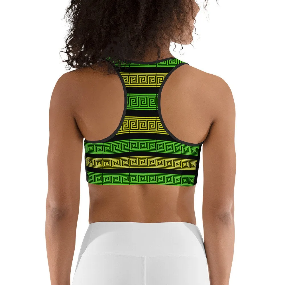 STFU Greek Racerback Sports bra - Green & Yellow on Black