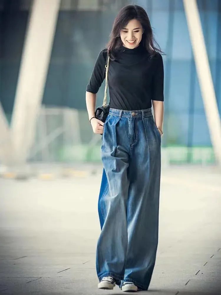 Streetwear High Waist Vintage Trousers Casual Straight Denim