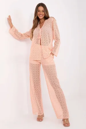 Stylish openwork shirt with pants women's set
