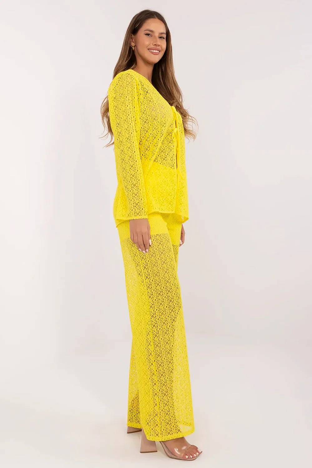 Stylish openwork shirt with pants women's set