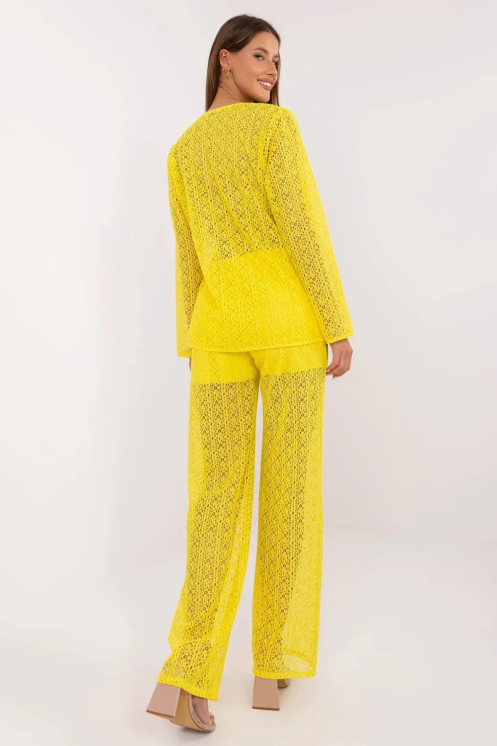 Stylish openwork shirt with pants women's set