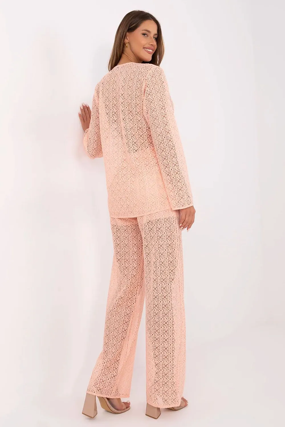 Stylish openwork shirt with pants women's set