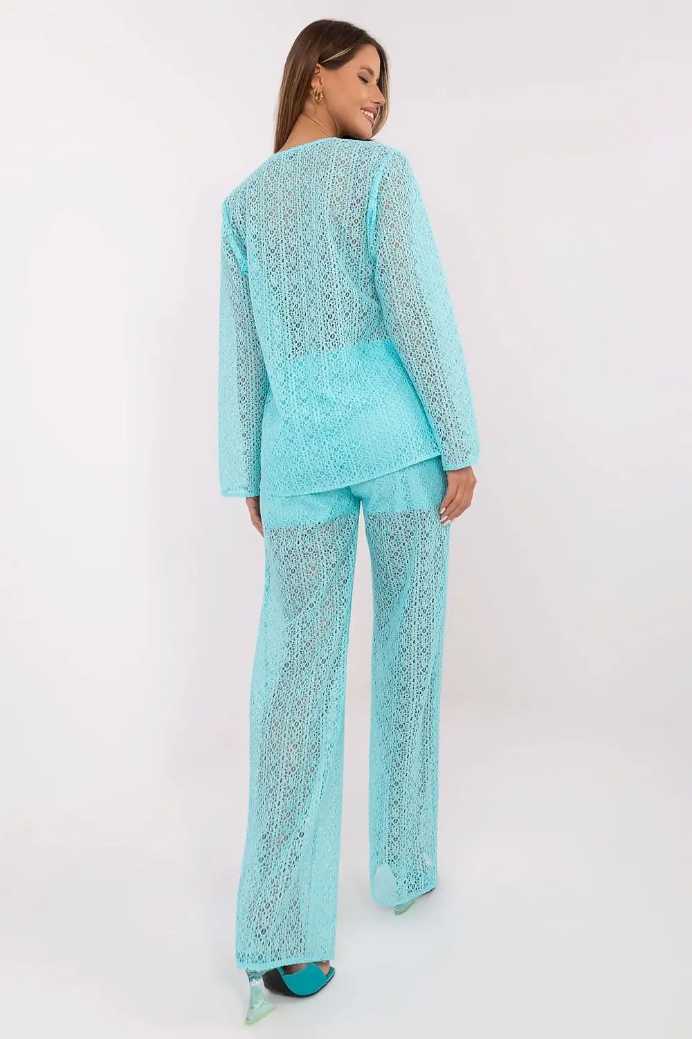 Stylish openwork shirt with pants women's set