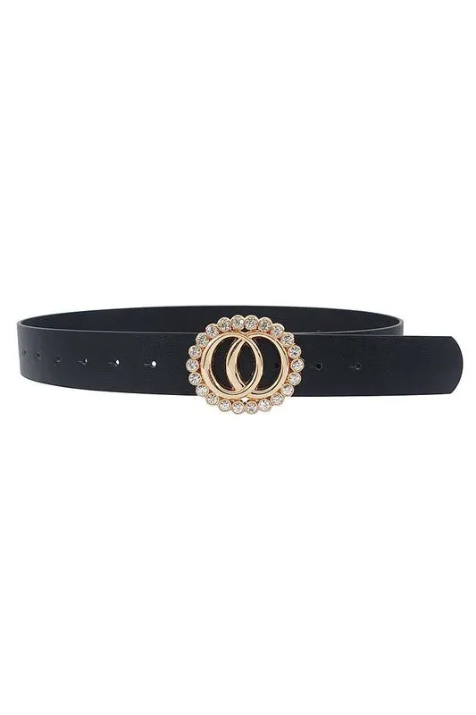 Stylish Rhinestone Accent Double Ring Buckle Belt