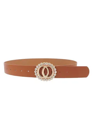 Stylish Rhinestone Accent Double Ring Buckle Belt