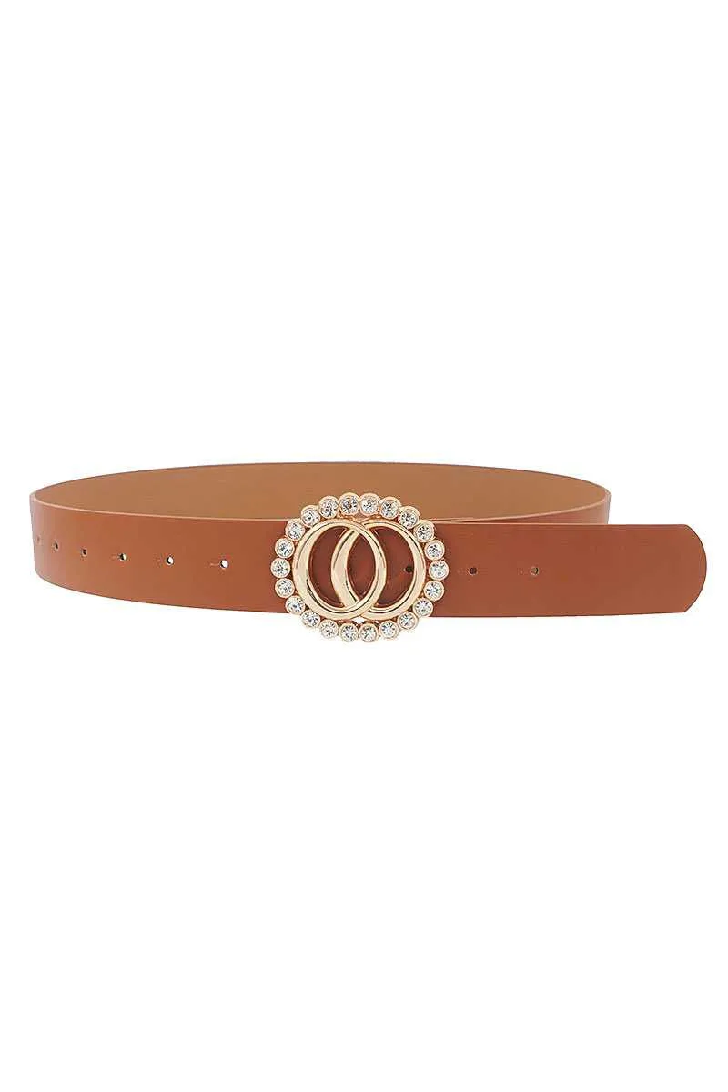 Stylish Rhinestone Accent Double Ring Buckle Belt